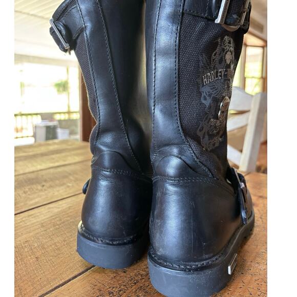 Harley Davidson‎ Mens Black Leather Riding Biker Boots Strap Skull Size 10 US - Picture 7 of 13